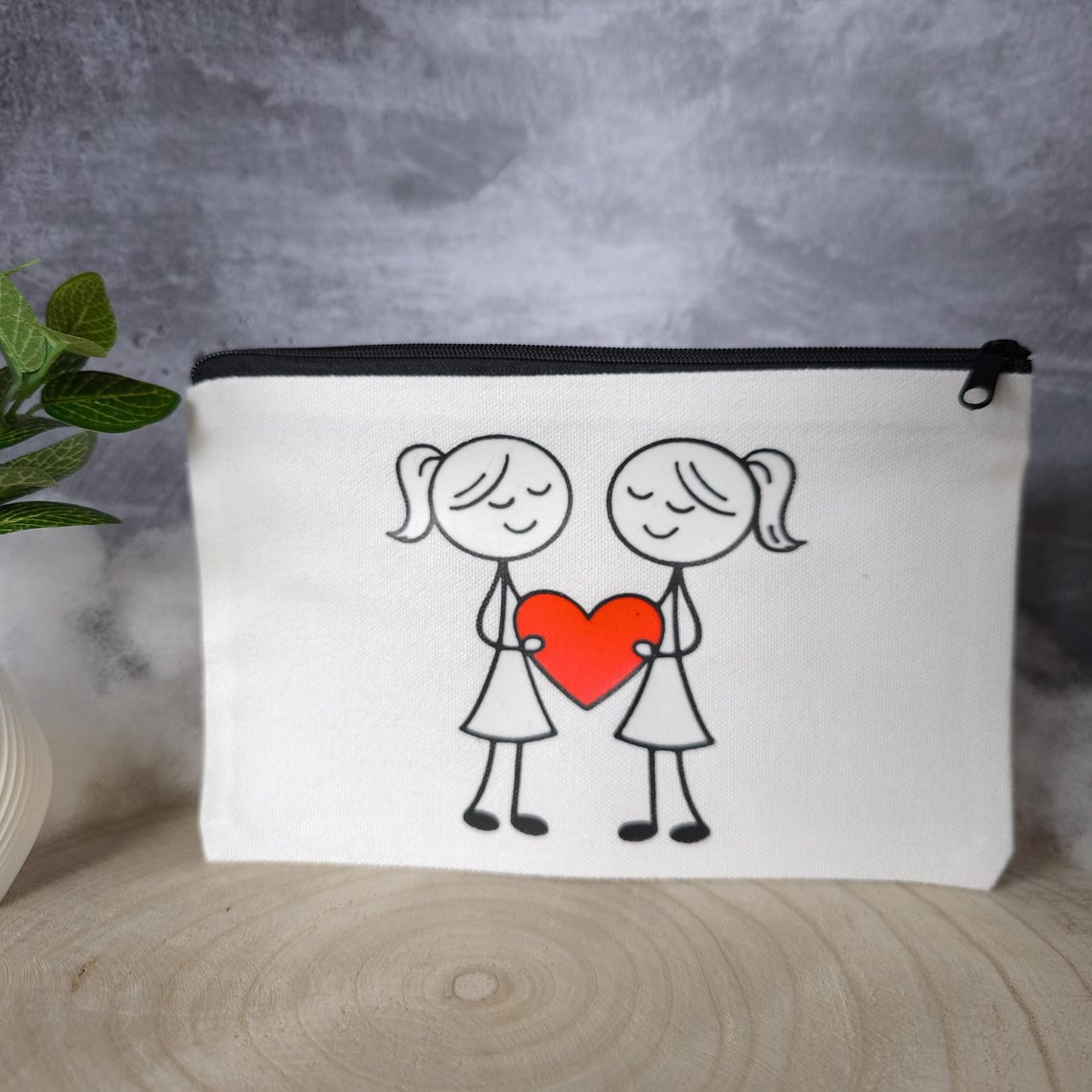 Baumwoll Kosmetiktasche Paar mit Herz – Romantische kleine Necessaire – Geschenk Partner (Variante 1)
