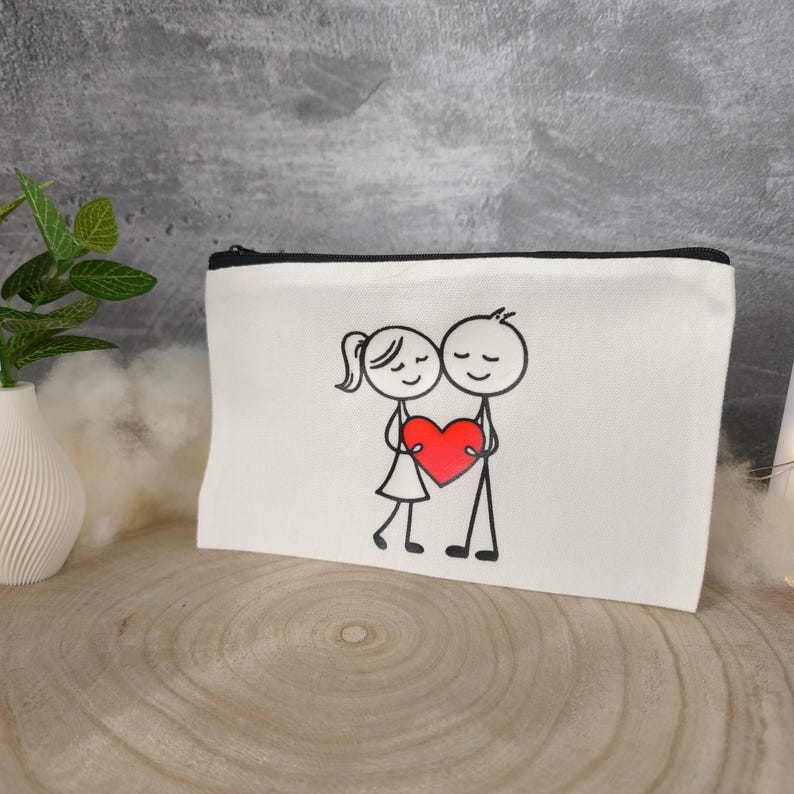 Baumwoll-Kosmetiktasche Paar mit Herz – Romantische kleine Necessaire – Geschenk Partner