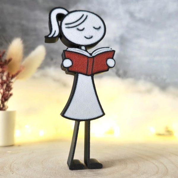 Die kleine Leserin – Frau mit Buch – 3D Druck – Geschenk für Buchliebhaber – Minimalistische Deko