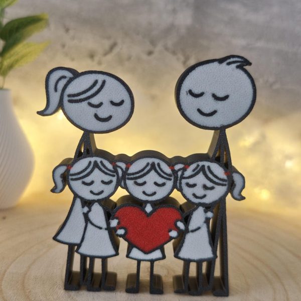 Familienfigur Mama Papa 3 Töchter – 3D Druck Deko – Geschenk für Familie