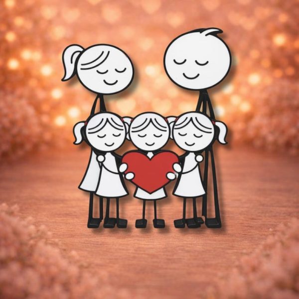 Familienfigur mit Herz – liebende Familie – 3 Töchter