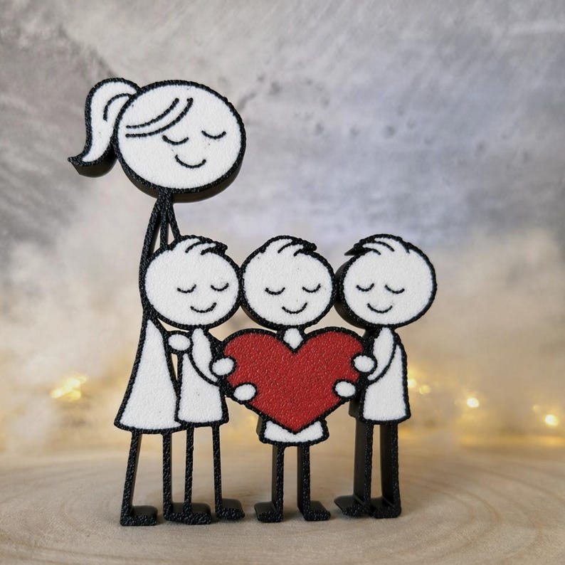 Mama mit drei Söhnen – 3D Druck mit Herz – Muttertag Geschenk