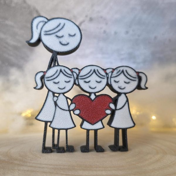 Mama mit drei Töchtern – 3D Druck mit Herz – Muttertag Geschenk