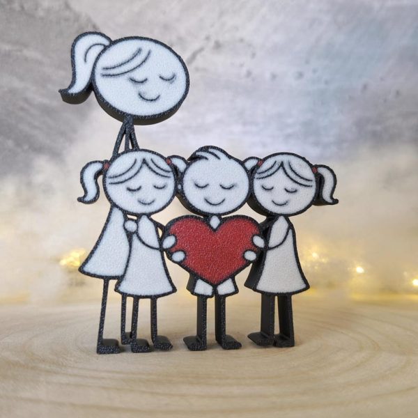 Mama mit einen Sohn und zwei Töchtern – 3D Druck mit Herz – Muttertag Geschenk