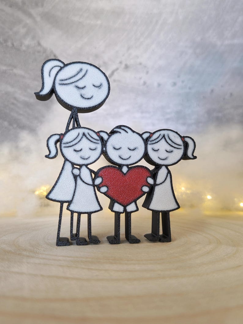 Mama mit einen Sohn und zwei Töchtern – 3D Druck mit Herz – Muttertag Geschenk