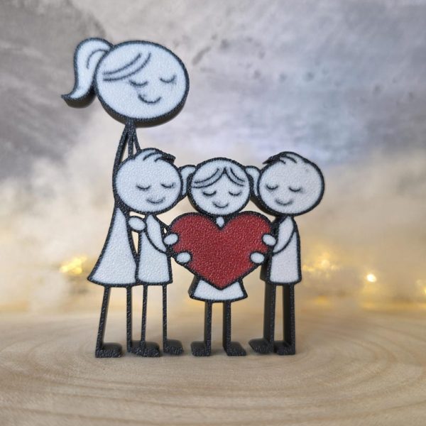 Mama mit einer Tochter und zwei Söhne – 3D Druck mit Herz – Muttertag Geschenk