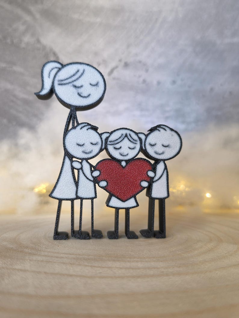 Mama mit einer Tochter und zwei Söhne – 3D Druck mit Herz – Muttertag Geschenk