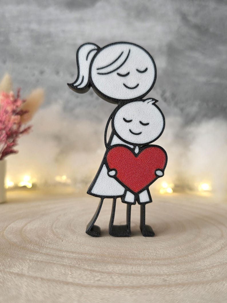 Mama mit Tochter – 3D Druck mit Herz – Familienfigur – Muttertag Geschenk