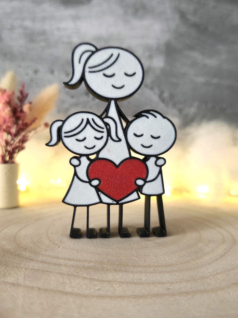 Mama mit Tochter und Sohn – 3D Druck mit Herz – Muttertag Geschenk – Familienliebe