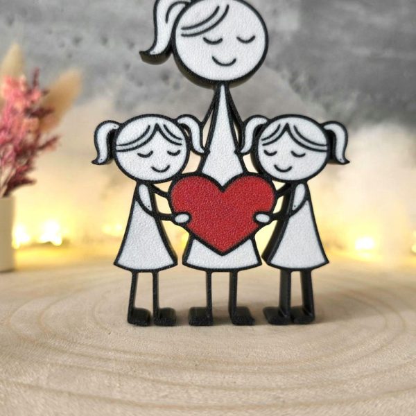 Mama mit zwei Töchtern – 3D Druck mit Herz – Muttertag Geschenk – Familienliebe