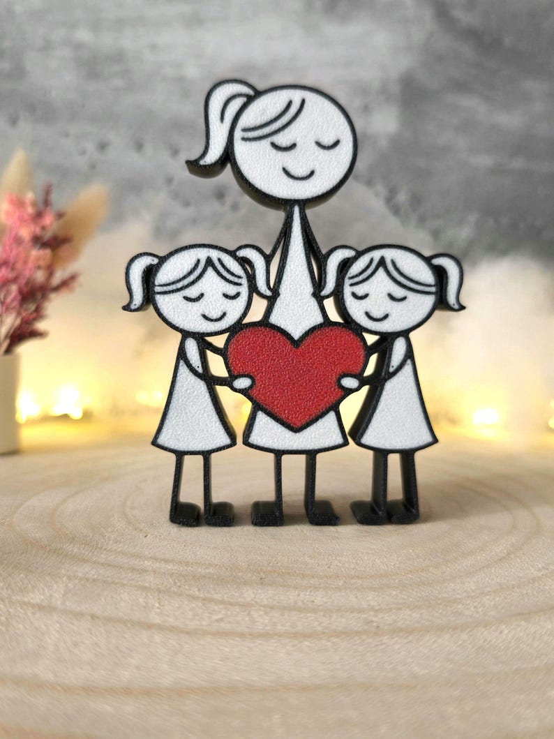 Mama mit zwei Töchtern – 3D Druck mit Herz – Muttertag Geschenk – Familienliebe