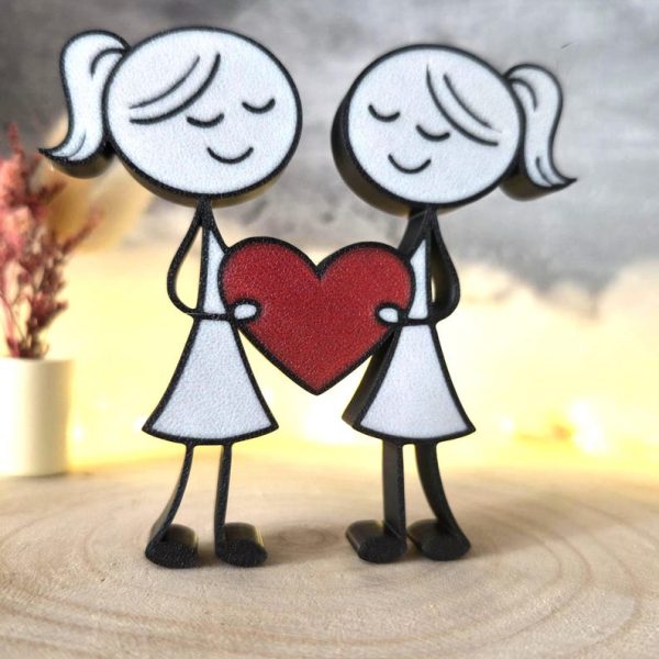 Zwei Frauen mit Herz – 3D Druck – Geschenk für Paare – LGBTQ Geschenk